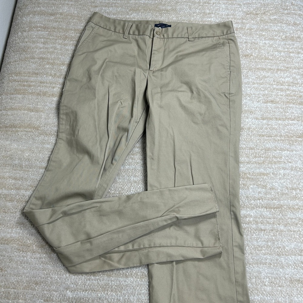 Lands End Pants Women 14 Tan Cotton Blend Stretch Straight Chino Work Unhemmed